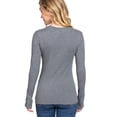 thumbnail image 3 of (Active USA) Long Sleeve Plain V-neck T-shirts Cotton/Spandex Junior Size & Junior Plus Size (Charcoal/M), 3 of 4