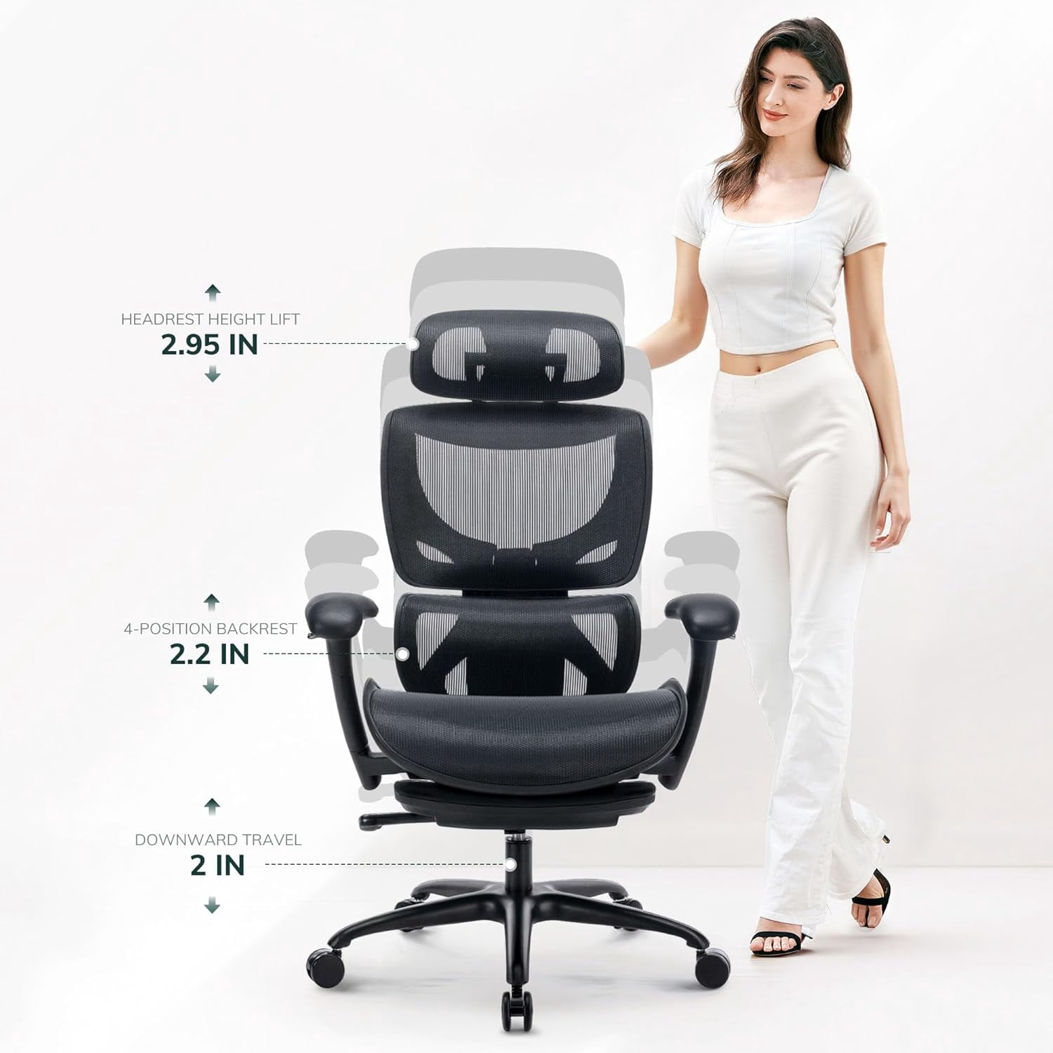 COLAMY Ergonomic Mesh Office Chair with Footrest & 3D Adjustable Armrests, Black