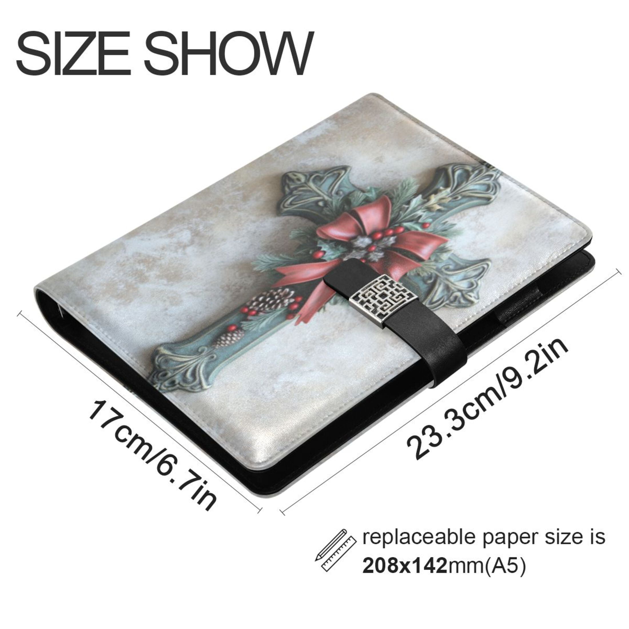 Leather Planner Leather Notebook Notebook Journal Binder Design Pen Pocket Design Convenient for Storage Christmas Green Cross