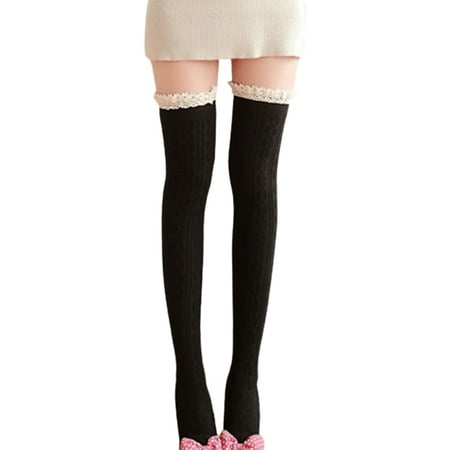 

UDIYO 1 Pair Japanese Style Stockings Lacework Stitching Not Stuffy Feet High Over Knee Sweet Ladies Knee Socks for Daily Life