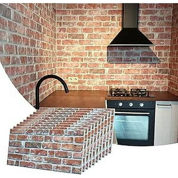 Dundee Deco 3D Wall Panels Brick Effect - Cladding, Red Brown Stone Look Wall Paneling, Styrofoam Facing for Living room, Kitchen, Bathroom, Balcony, Bedroom, Set of 10, Covers 53 sq ft