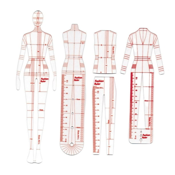 Regla para dibujo de ropa (4 modelos) | Regla escolar para costura | Reglas para patchwork B