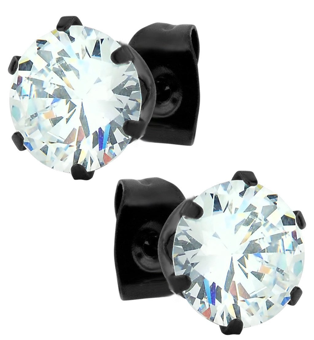 Forbidden Body Jewelry - Stainless Steel Black IP Plated Round Cut 2.6 Stainless Steel Diamond Stud Earrings
