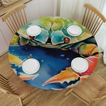 

Orinice Crab Themed Round Tablecloth 100% Polyester Stain-Resistant Washable for Indoor Outdoor Restaurants Parties 42 -46