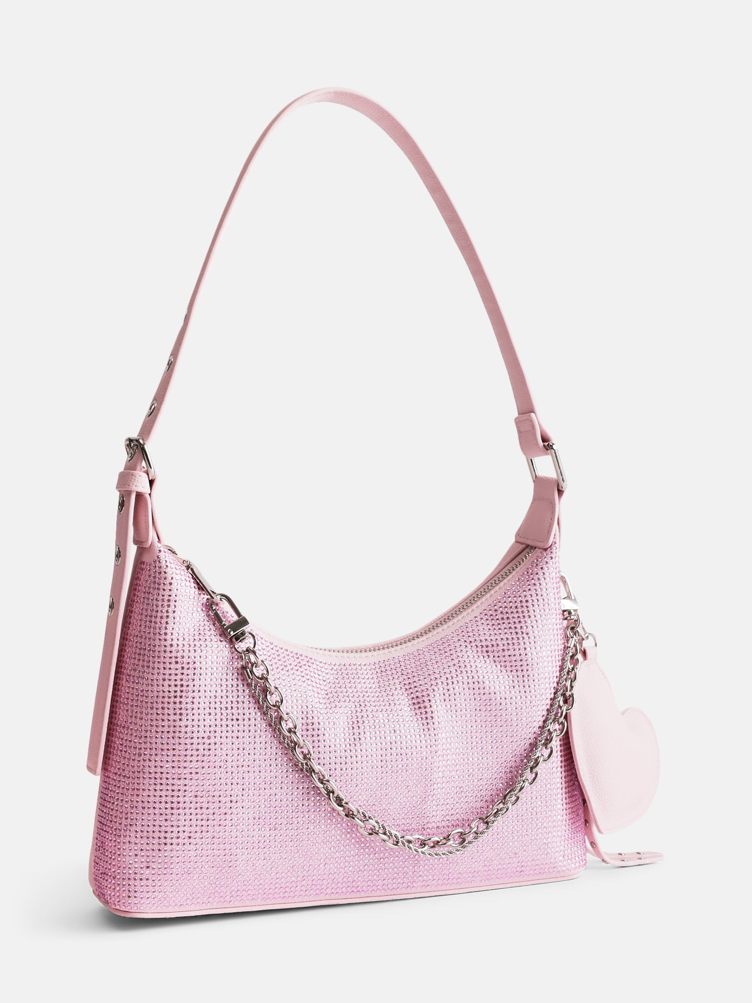 Madden NYC Women's Rhinestone Shoulder Bag with Heart Charm, Pink