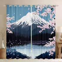 Feelyou Tokyo Mount Fuji Curtains Pack of 2 (42x84 Each) for Adult, Pink Cherry Blossoms Curtains Blackout, Japanese Style Bedroom Curtains, Black Out Curtains Decor