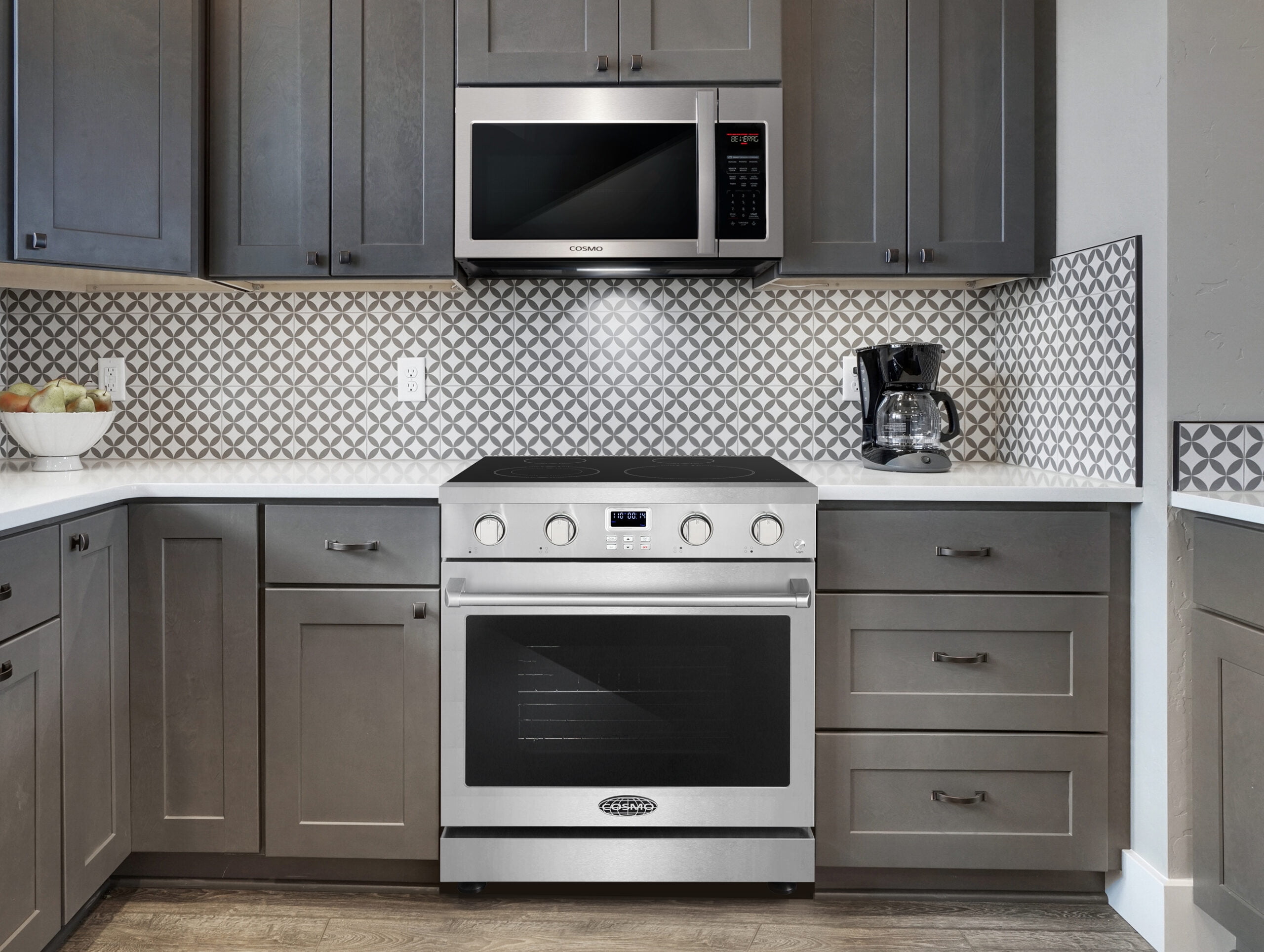 Cosmo 30 in. Haven Collection 4.8 cu. ft. Electric Range with 4 Burner Glass Cooktop and Convection Oven in Stainless Steel