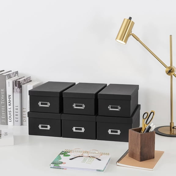 Black Storage Boxes Set of 6 with Lids for Photos Crafts Collectibles