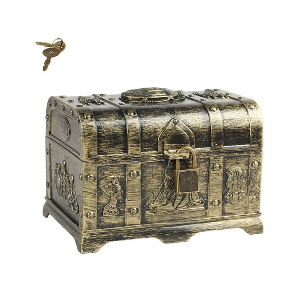 Caja de para niños, con accesorios de decoración de cerraduras de regalo mini almacenamiento de caja de tesoros aventureros para Bronce