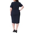 thumbnail image 4 of DARING DIVA Women's Plus Size Short Sleeve Sheath Solid Dress 1X Navy Blue, 4 of 6