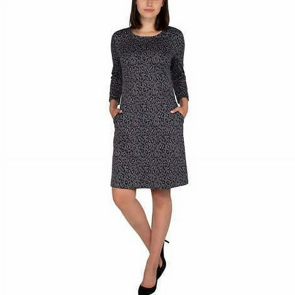 Nicole Miller Women's ¾ Sleeve Dress Side Pockets Grey Leopardi Medium