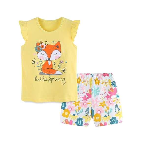 WIBACKER Little Girls Summer Casual Short Sleeve T-Shirt and Shorts Set Kids Outfis - Fox