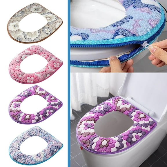 1Pc Toilet Seat Thicker Bathroom Toilet Seat Cover Pads Soft Warmer Toilet Seat Cushion Cover Stretchable Washable Fiber Cloth Easy Installation Comfortable Toilet Lid Seat Cover