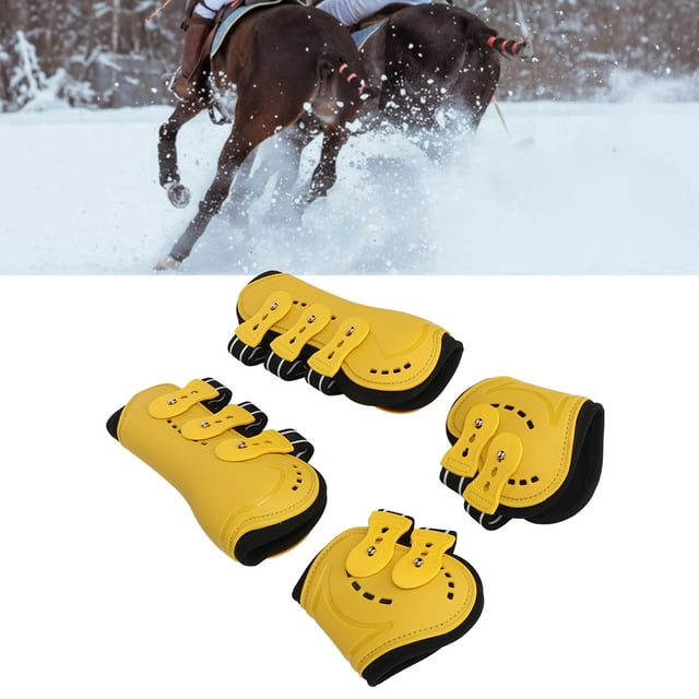 Bottes de Tendon de Cheval, Bottes Fetlock Ouvertes devant des Bottes de Sport de Saut de Tendon, des Bottes de Cheval de Protection de Jambe Sûre Réglable Respirante pour le Dressage Saut d'Équitation Jaune Équestre