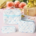 thumbnail image 3 of Makeup Bag, Large Quilted Makeup Bag Set, Cosmetic Bag for Women Girls, Cute Cotton Bow Pattern Travel Toiletry Organizer Bag 3 Set, 3 of 9