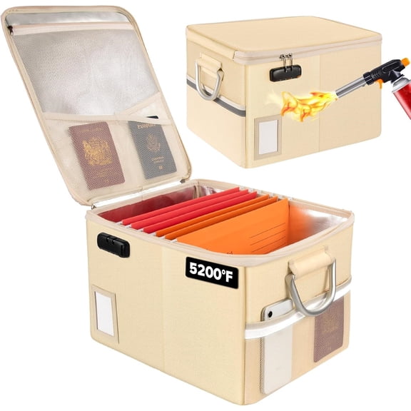 5200°F Fireproof Document Box, Fire Important Document Organizer with Lock, Upgraded Heat Insulated Filing Storage Cabinet Office Organization (5200°F Fireproof Box, Off-white)