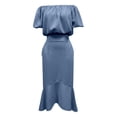 thumbnail image 4 of XIAOCHA Womens Summer Ruched Midi Dress Solid Off Shoulder Puff Sleeve Night Out Dresses, 4 of 5