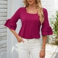 thumbnail image 2 of Giftesty Womens Tops Plus Size Women's Casual Solid Color Neck Ruffled Middle Sleeve Loose T-Shirt Top, 2 of 8