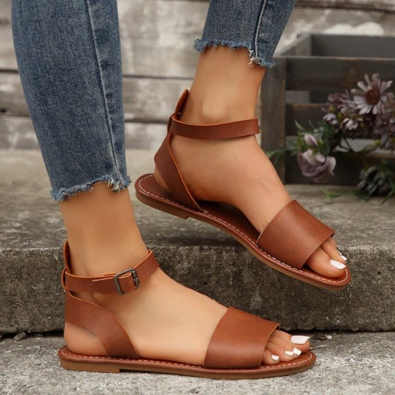 OWUUcdse Comfort Sandals for Women, Beach Non-slip Open Toe Strappy Summer Shoes Brown Size 42