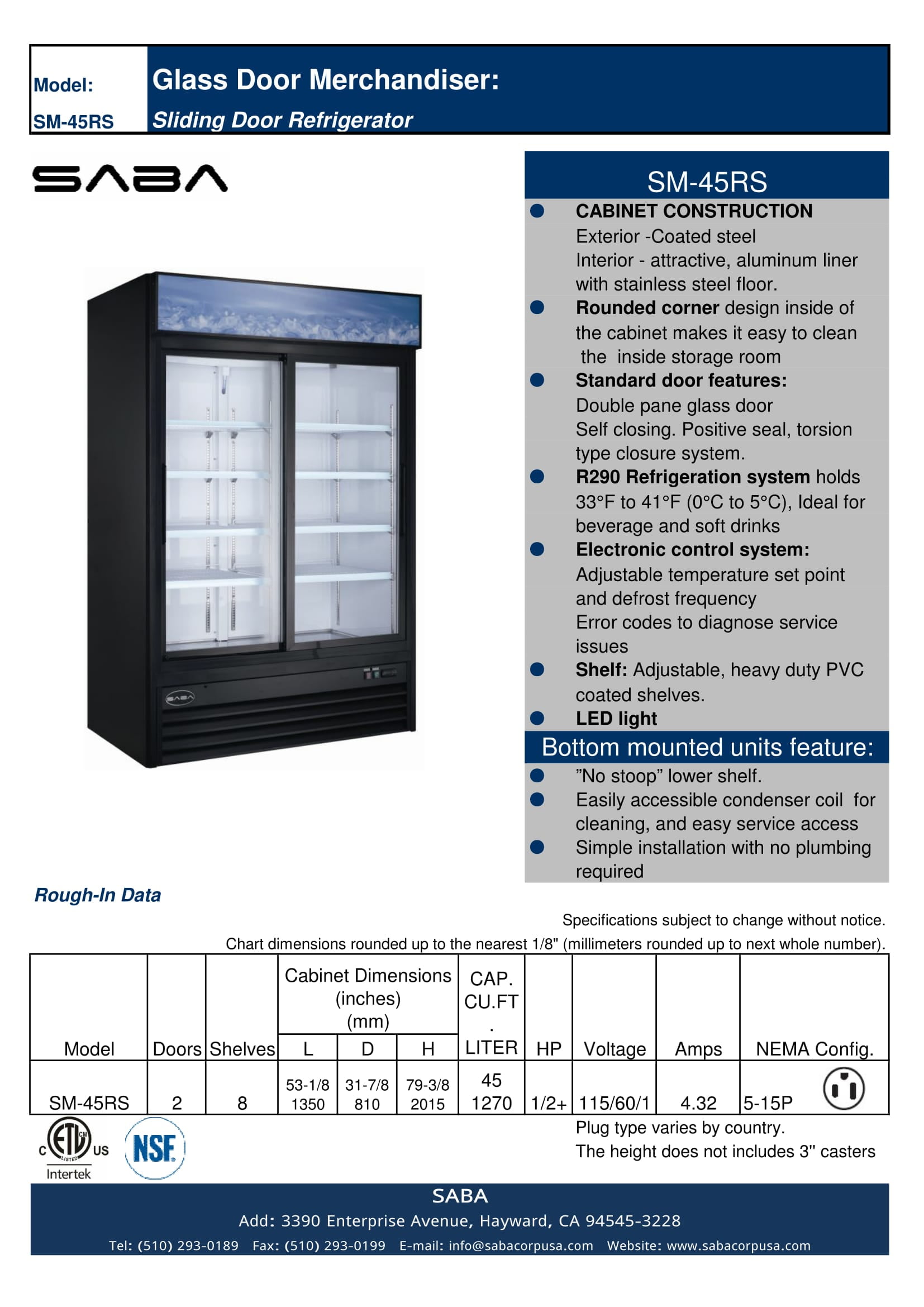 Heavy Duty Commercial 45 cu ft Glass (2 Door) Merchandiser Refrigerator with Slinding Door