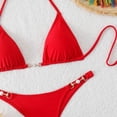thumbnail image 5 of Sevevn Women's Triangle Bikini Set Halter Front Clasp Thong Two Piece Swimsuit Red L, 5 of 7