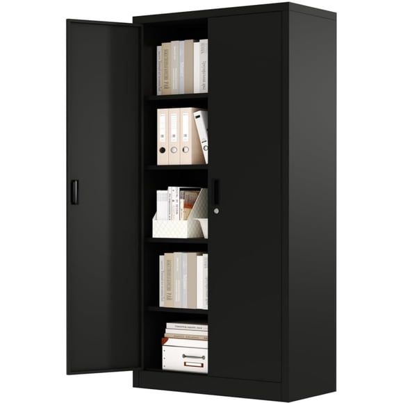 Ourlova 71 Inch Metal Storage Cabinet with 2 Doors and 4 Adjustable Shelves Heavy Duty Lockable Cabinet for Pantry Garage Crafts Bedroom Office Store