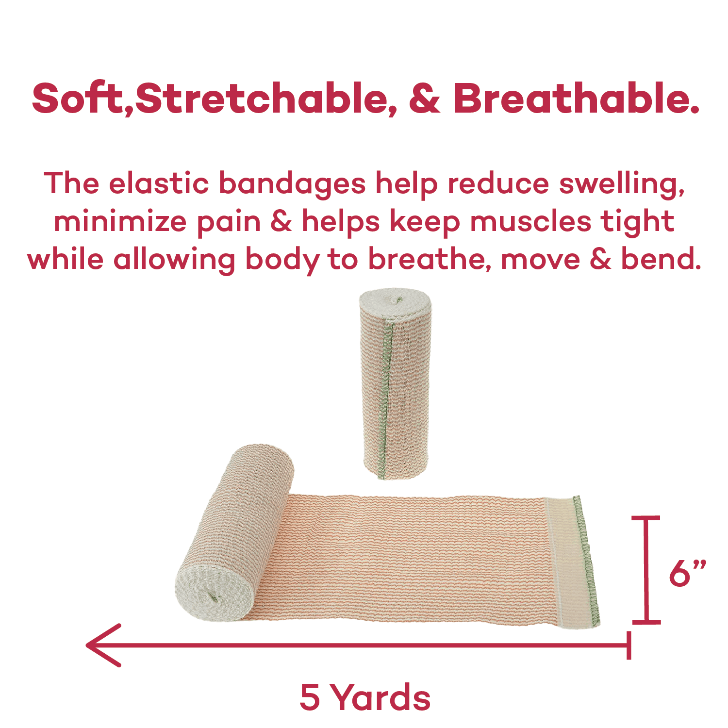 Dealmed 6" Elastic Bandage Wrap with Self-Closure, Comfort Compression Roll, 5 Yards Stretched (Case of 50)