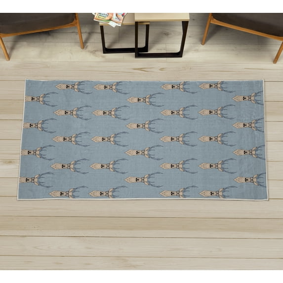 Deer Decorative Rug, Hipster Inspired Antlers Glasses Mustaches Funny Animal Pattern Woodland Vintage, Quality Carpet for Bedroom Dorm and Living Room, 6 Sizes, Blue Grey, by Ambesonne