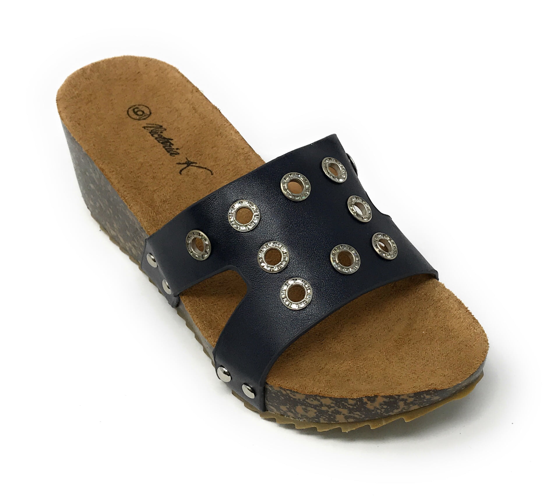 Victoria K Women's Circular Rhinestones Cork Wedge Sandals