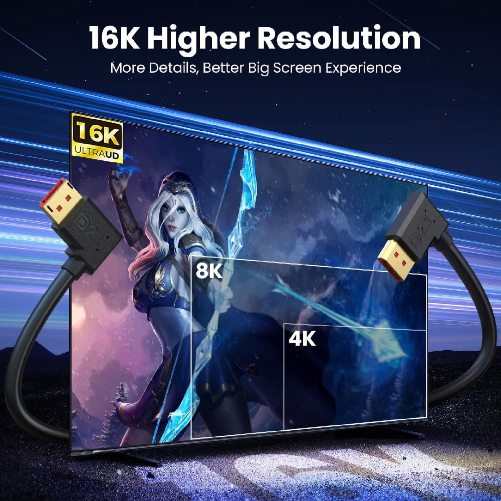 JJEAN-5.9 Inch 3D 52Gbps DisplayPort 16K@30Hz Extension Cable, Down Angle Male to Female DP 2.1 Extender Cord, Compatible with FreeSync G-Sync Gaming Monitor, Support 8K@120Hz 4K@240Hz 165Hz 144Hz