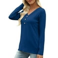 thumbnail image 5 of Thermal Tops for Women Pashm Long Sleeved V-Neck Decorative Button T-shirt Top Casual Sweatshirt Lightweight Travel Stretchable Clothes Trendy Going Out Tops for Women Soft Loose Top, 5 of 8
