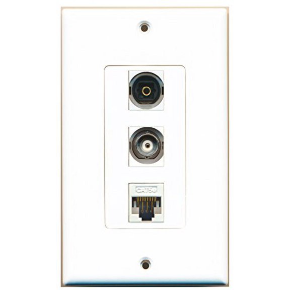 RiteAV - 1 Port Toslink and 1 Port BNC and 1 Port Cat5e Ethernet White Decorative Wall Plate Decorative