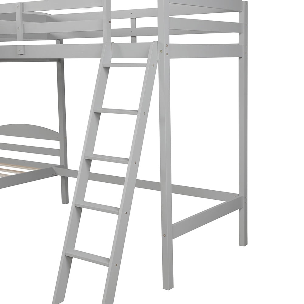 Twin Bunk Beds L-Shaped Bunk Bed and Loft Bed with Ladder and Guard for Teens Bedroom, Gray