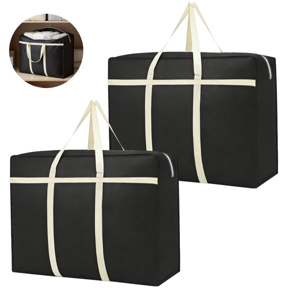 2 Pcs Large Storage Bags, High-Capacity Waterproof Polyester Bag with Dual Zipper for Clothes Bedding Storage, Moving, Travel, Foldable Design for Space Saving, 39.4x22.8x11 in