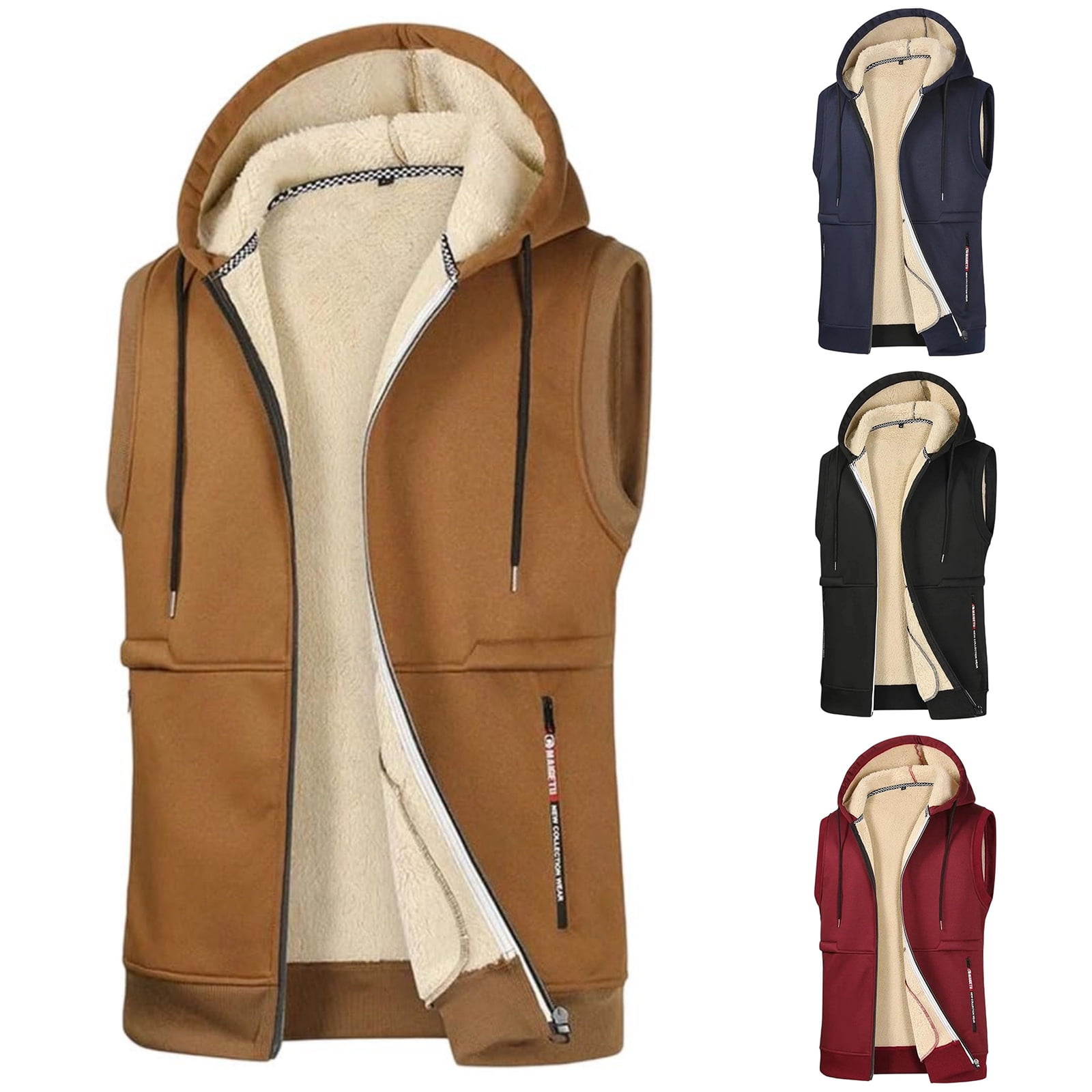 TrdSipl Mens Fleece Hooded Vest Sleeveless Stand Collar Zipper Up Waistcoat Outdoor Warm Up Ski Vest for Hiking Travel Golf