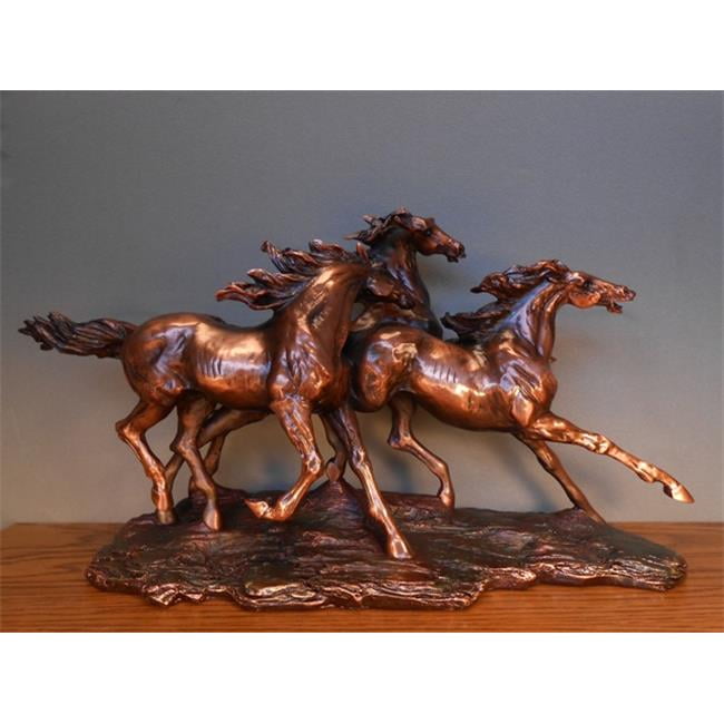 Marian Imports F13101 Three Horses Galloping Bronze Plated Resin Sculpture by Marian Imports