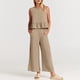 thumbnail image 3 of Conjunto de pantalones largos para mujer Conjunto de pantalones de 2 piezas de algodón con cuello redondo Conjunto de diario plisado, 3 of 9