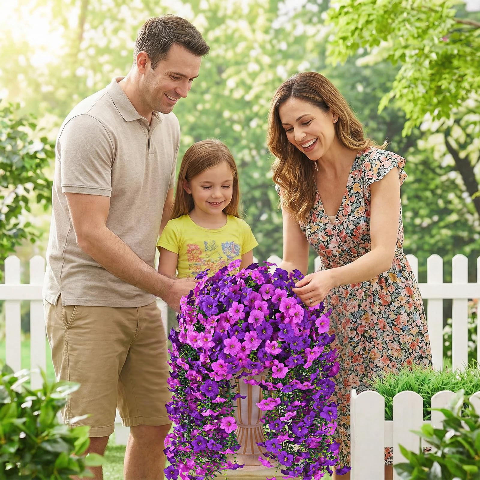 Artificial Flowers for Outdoors, 2 PCS Full UV Resistant Artificial Outdoor Flowers, Large Size Faux Flowers for Outdoor planters Fake Hanging Flowers Plants for Porch, Front Door, Garden