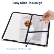 WeChef 30 pack6x9 Restaurant Menu Book Covers Check Book 2 Page 4 View Double Fold for Cafe Hotel Bar Black
