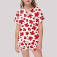 thumbnail image 2 of Pyjama Enfant Fille Canada Day Maple Leaf Prints Satin Pajama Set Short Sleeve Button Up Top + Shorts with Pockets Pajamas for Kids Red 10 Years-11 Years, 2 of 4