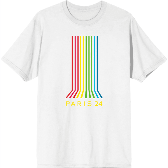 Colorful Lines Adult White Crew Neck Short Sleeve Tee-XXL