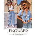 thumbnail image 4 of Conjunto de pijama Ekouaer de satén de seda para mujer azul claro, 4 of 7