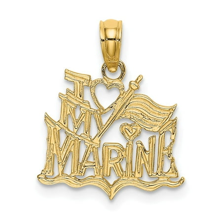 FB Jewels 14K Yellow Gold I Love My Marine Pendant
