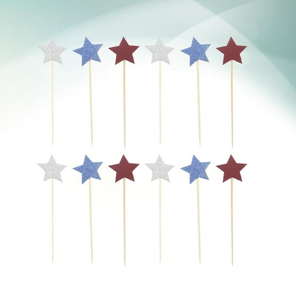 OUNONA Assorted Color Star Cupcake Toppers with Bamboo Picks for Patriotic Parties and Decorations 100pcs
