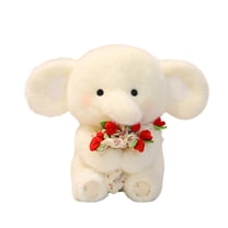 Elephant Stuffed Animal with Rose, 11.8" Cute Elephant Stuffed Plush Toy, Soft Plushie Pillow, Ideal Birthday Christmas Valentine's Day Presents for Kids Boys Girls, Cuddly Hugging Toy
