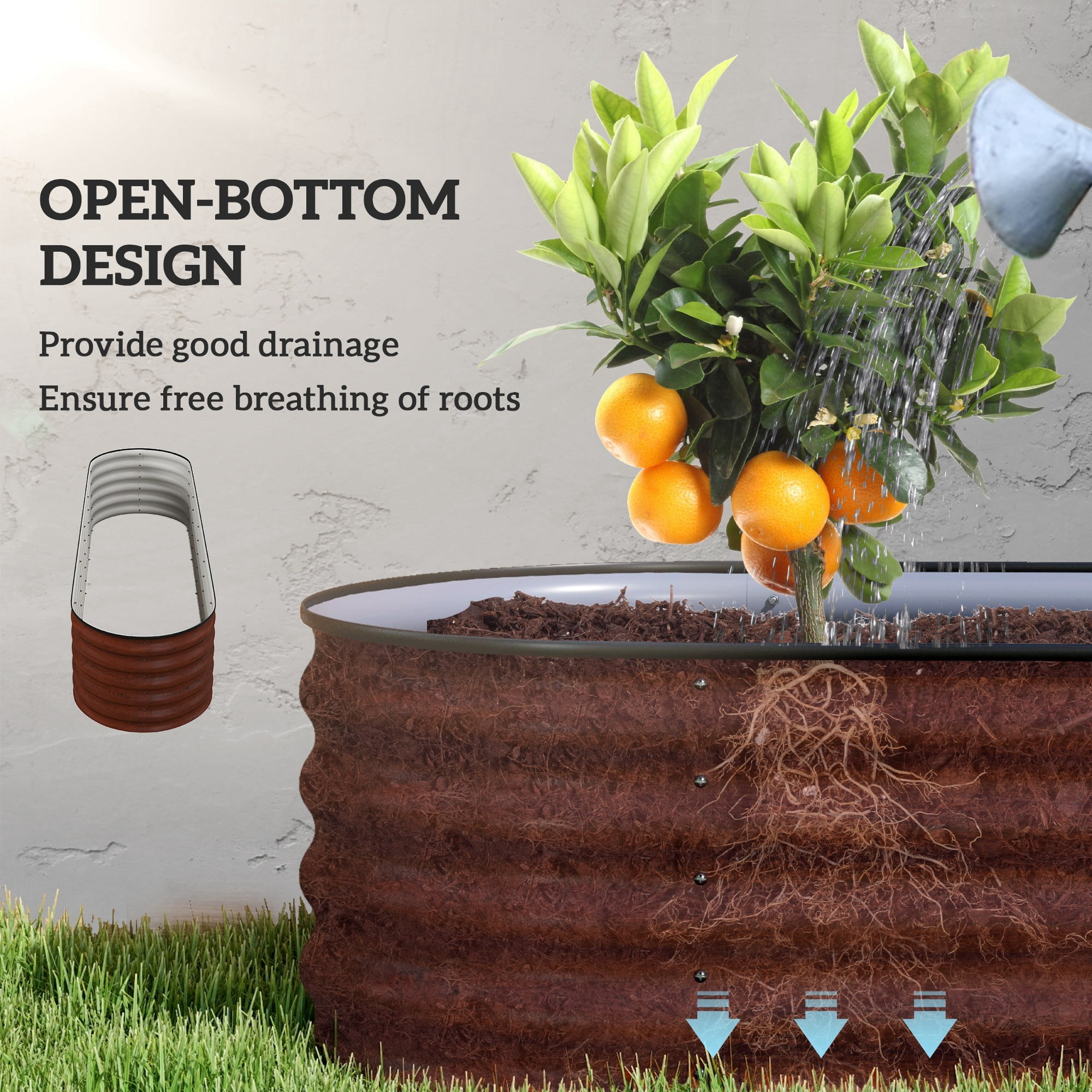 NOBOLEA 8' Galvanized Raised Garden Bed, Outdoor Metal Planter Box with Safety Edging, Modular DIY Elevated Planter Kit for Flowers Herbs Vegetables, Brown