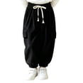 thumbnail image 2 of hotojiny Boys Girls Corduroy Pants Winter Warm Pull on Plain Elastic Waist Trousers Drawstring Thermal Cinch Bottoms Kids Pants(Black,7-8 Years), 2 of 5