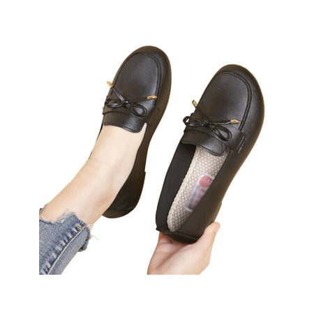 

Frontwalk Womens Loafers Comfort Flats Shoes Slip on Casual Shoes No-Slip Leather Walking Sneakers Black 9