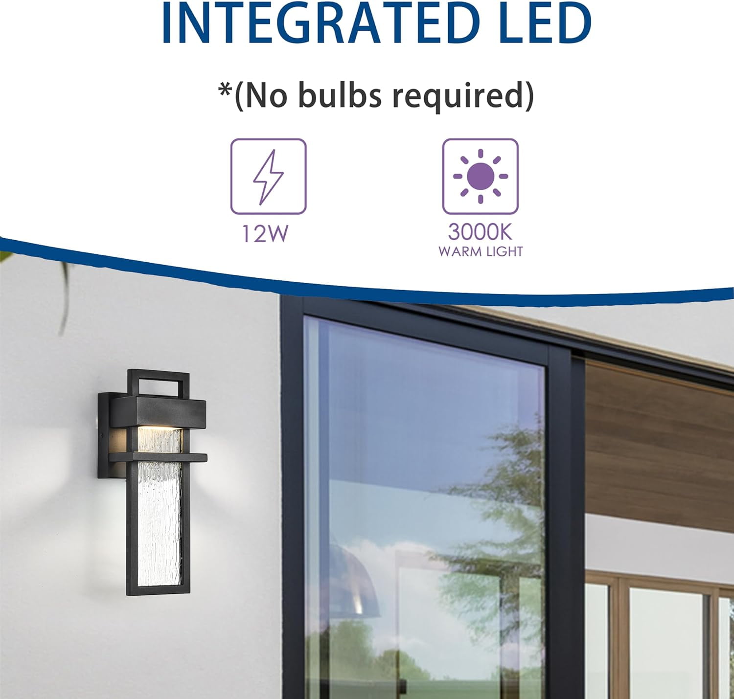 LED Outdoor Wall Light Fixtures with Bubble Glass, 12W, 3000K, 1430Lumens, for Garage Front door Patio