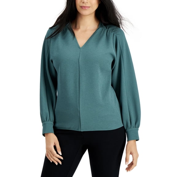 Alfani Women's Petite V-Neck Long Sleeve Knit Top Mallard Green Size PM